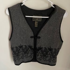 Express Vintage Vest , leather type material with embroidery Size s